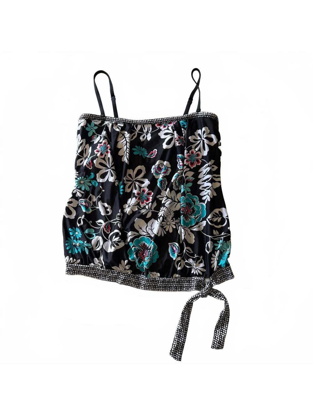 24th & Ocean Tankini Swimsuit Top Floral Hibiscus Flower Tie Detail Vacation